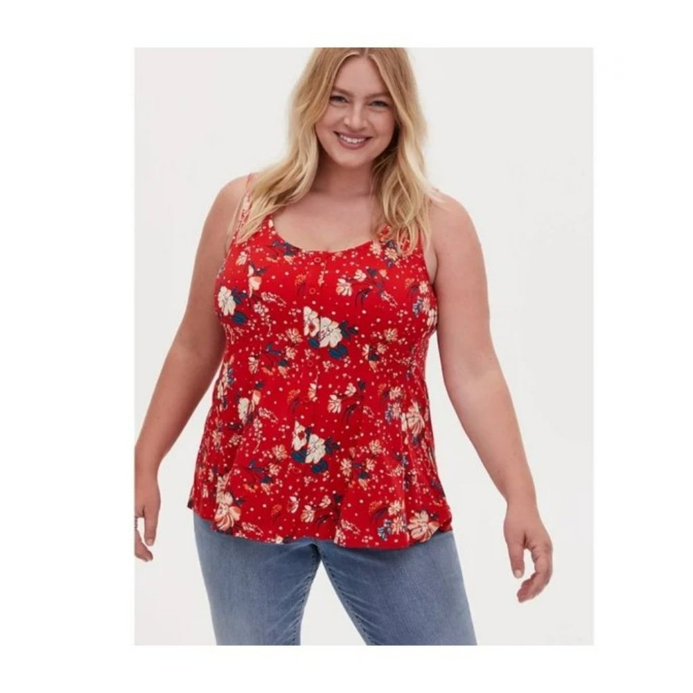 Torrid Fit And Flare Stretch Challis Button-Front Tank